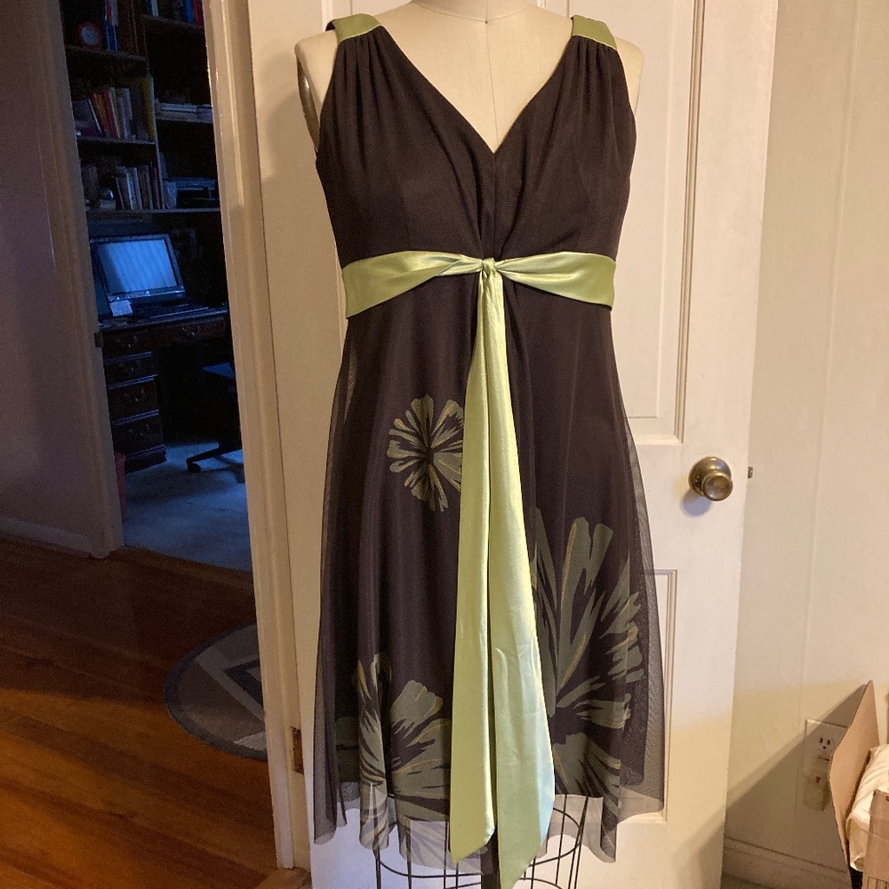 Green and black floral dress